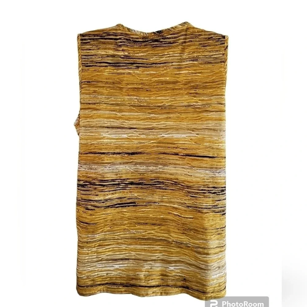 Kasper Women Large Yellow Gold Striped Beaded Tank Top Blouse Boho Investment - Picture 5 of 8